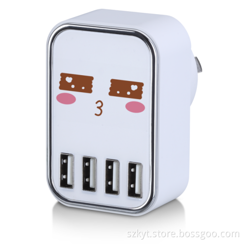 DIY printing Top selling colorful korea mobile phone charger with 4 USB ports